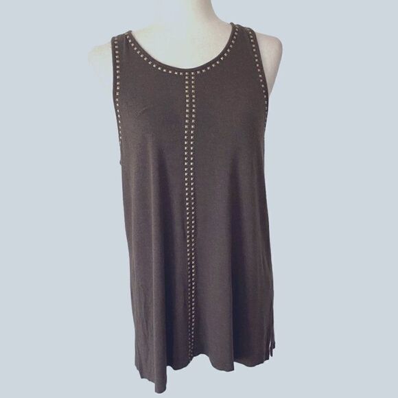 Vince Camuto Black Stud Embellished Tunic Shirt Keyhole SZ M - Picture 1 of 8